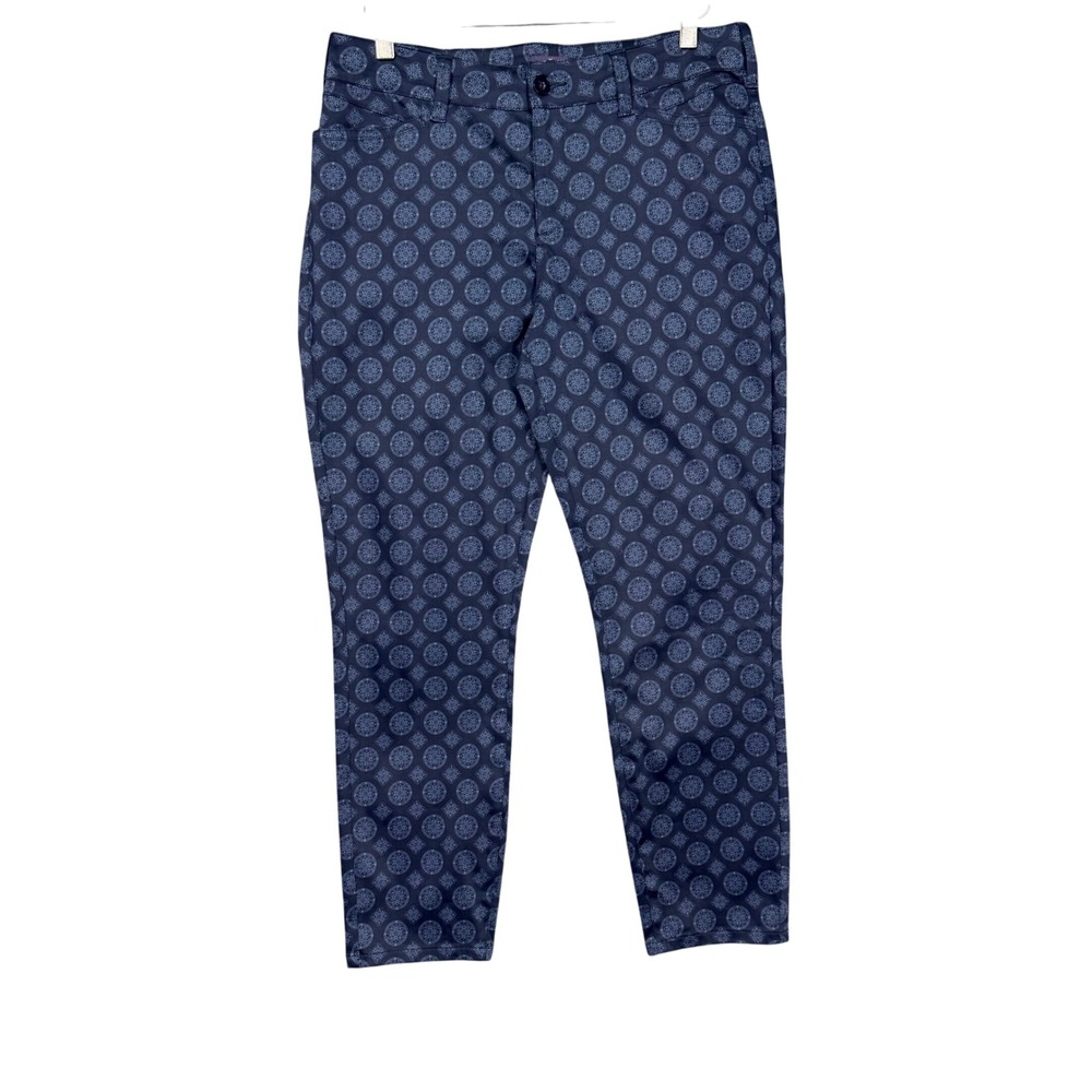 NYDJ Pants Womens 8 Navy Geometric Print Lift‎ Tuck Technology Straight Leg NWOT